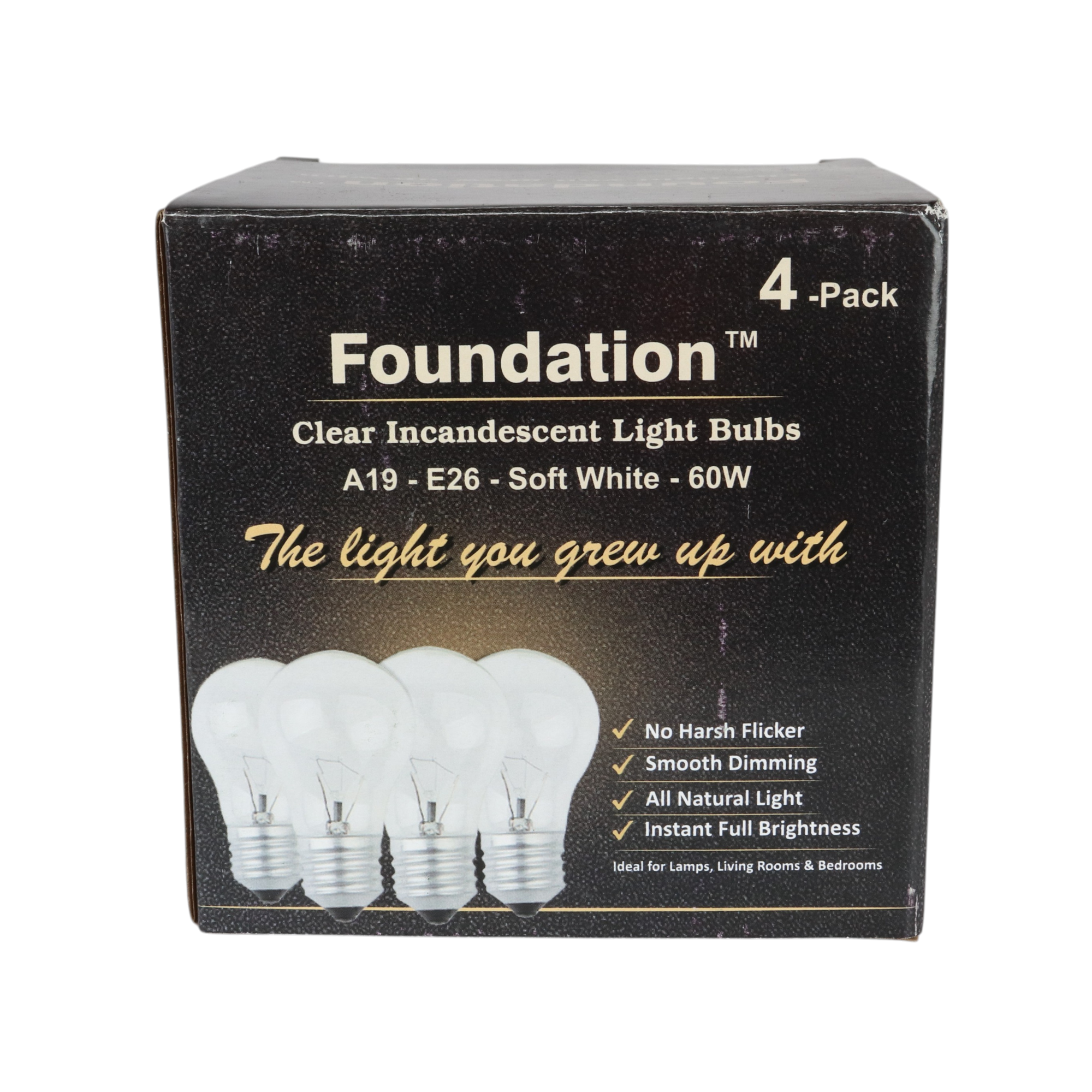 Ampoule à incandescence Foundation™ 60 W à spectre complet, intensité variable - Blanc doux 2700 K, culot moyen E26 - Paquet de 4