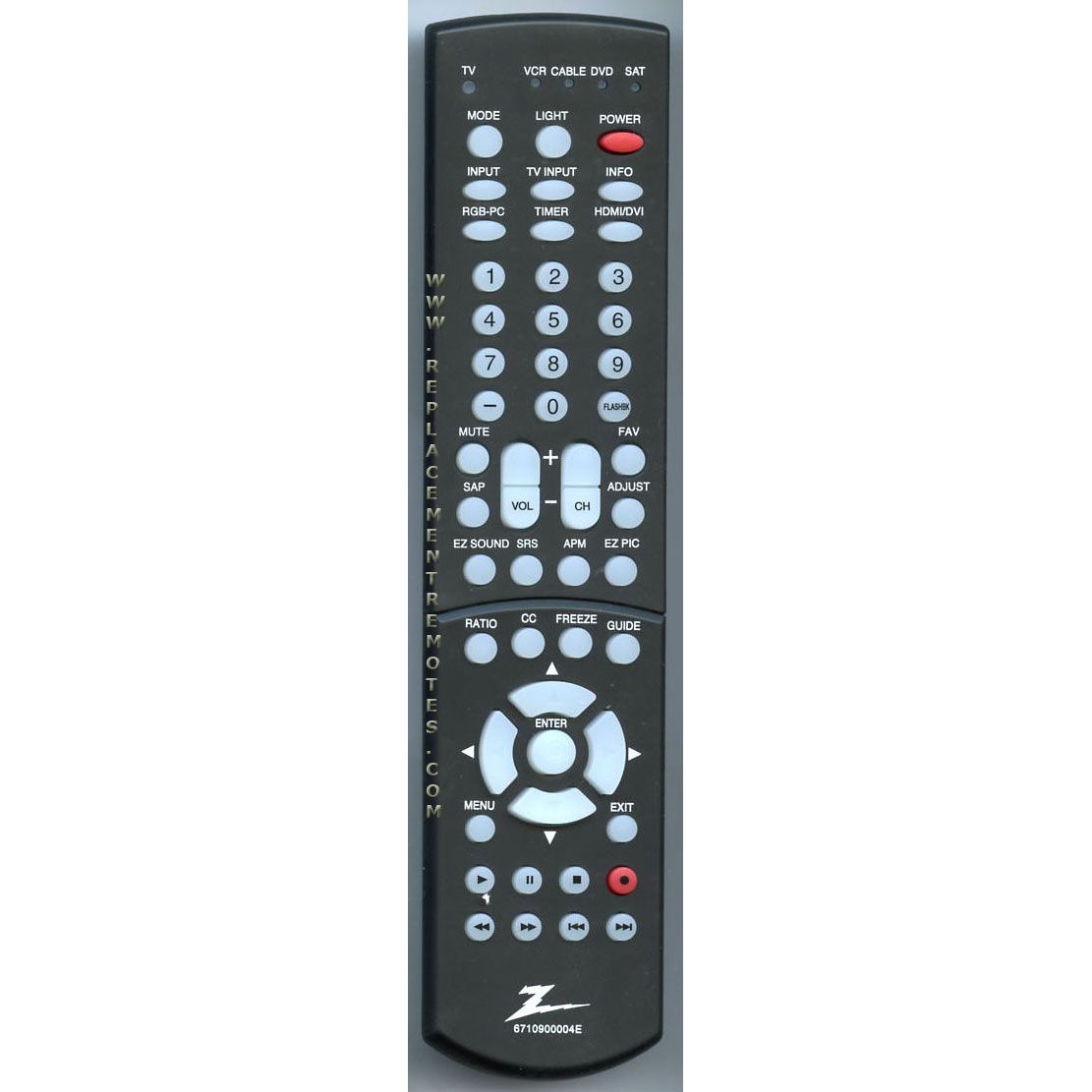Control remoto para TV Zenith 6710900004E