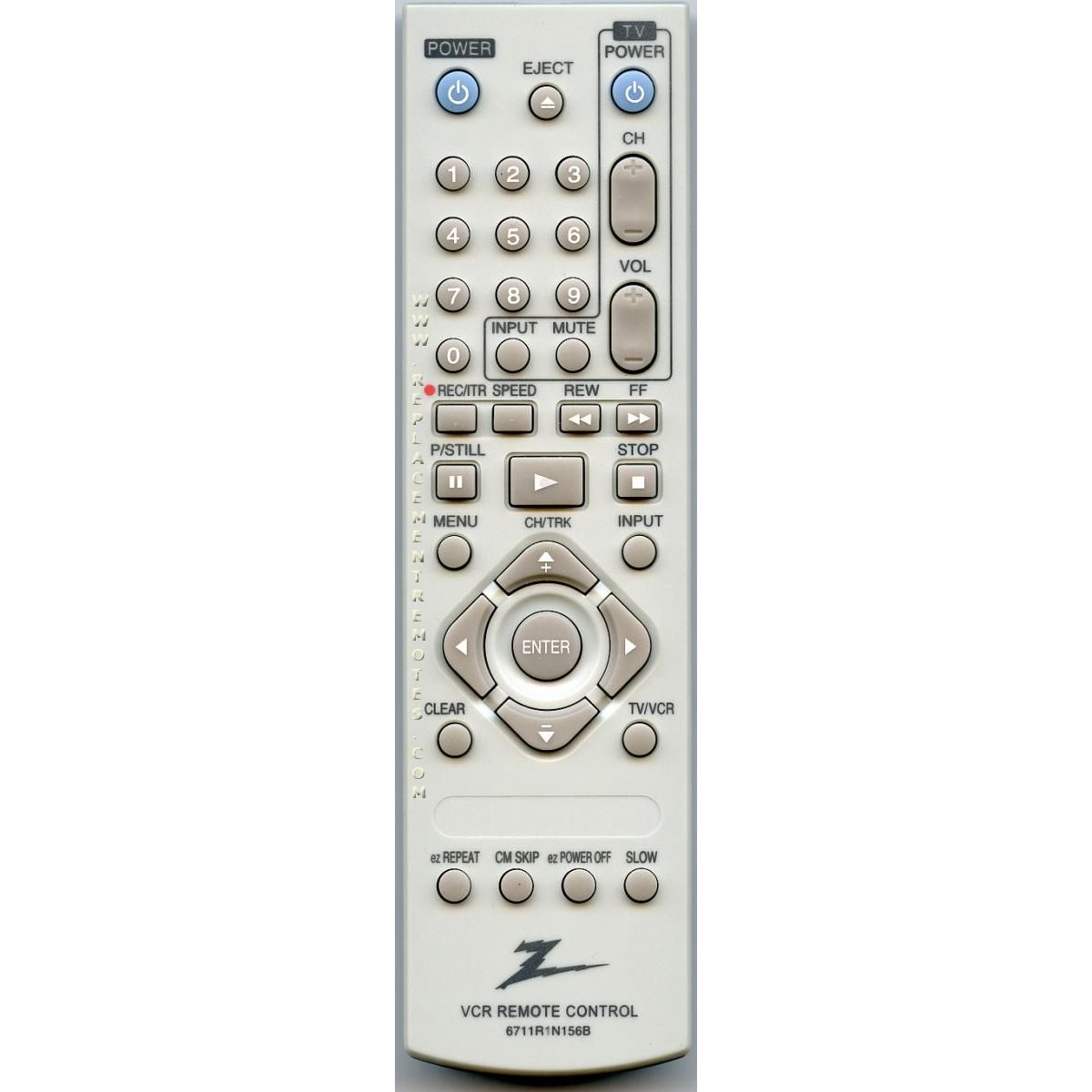 Control remoto para videograbadora Zenith 6711R1N156B