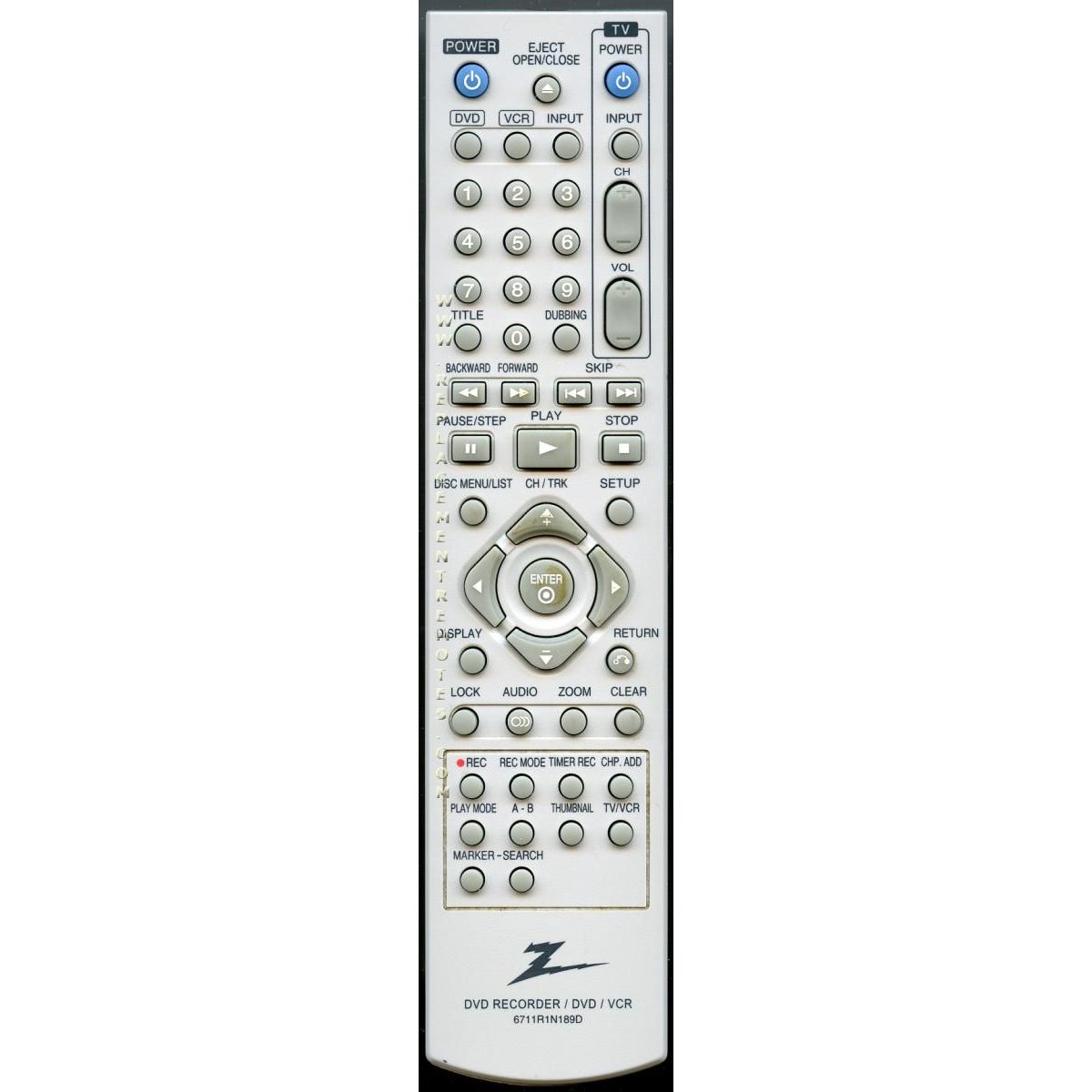Control remoto para DVD/VCR Zenith 6711R1N189D